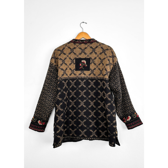 Icelandic Designs Brown Black Floral Embroidered Scandigirl Wool Knit Sweater - Picture 5 of 12
